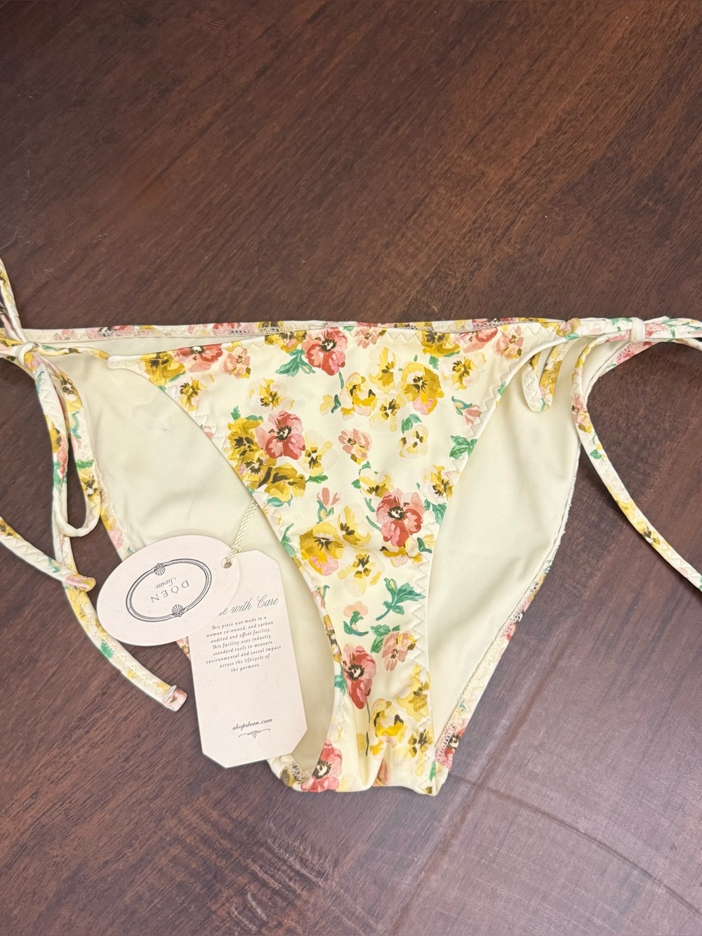 NWT DÔEN Capri  Top & Positano  Bottom Bikini Set in Citron Pansy Floral Sz S - Picture 11 of 15